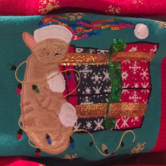 EUC Kid Ugly Christmas Cat Sweater - Picture 2 of 8